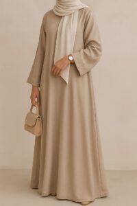 Classic Beige Abaya : A neutral-toned modern trendy abaya designs that blends simplicity with elegance